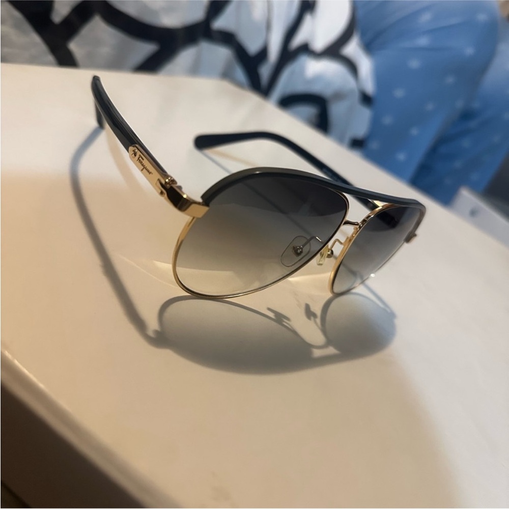 Authentic Salvatore Ferragamo Gold and Black Sunglasses